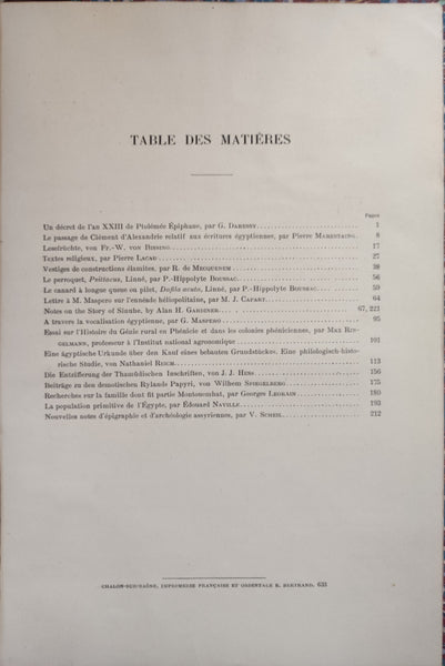 Receuil de travaux relatifs à la philologie et à l'archéologie égyptiennes et assyriennes pour servir de bulletin à la mission française du Caire. (9 volumes)