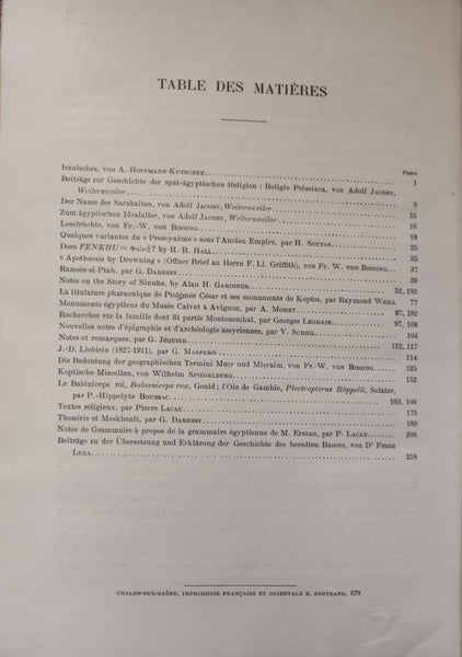 Receuil de travaux relatifs à la philologie et à l'archéologie égyptiennes et assyriennes pour servir de bulletin à la mission française du Caire. (9 volumes)