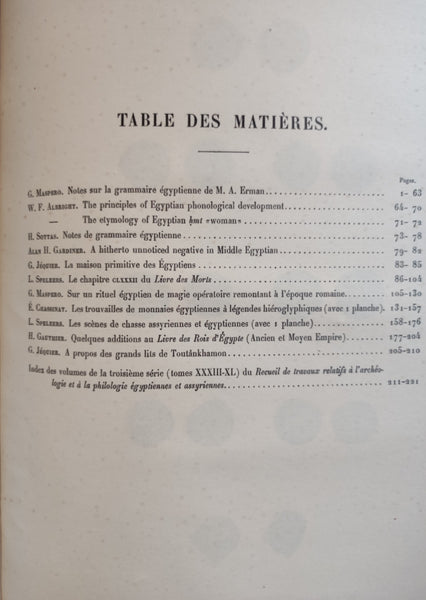 Receuil de travaux relatifs à la philologie et à l'archéologie égyptiennes et assyriennes pour servir de bulletin à la mission française du Caire. (9 volumes)