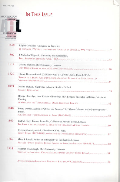 Travelers to the Lebanon. Archeology &amp; History in the Lebanon. Autumn 2000 TWELFTH ISSUE.