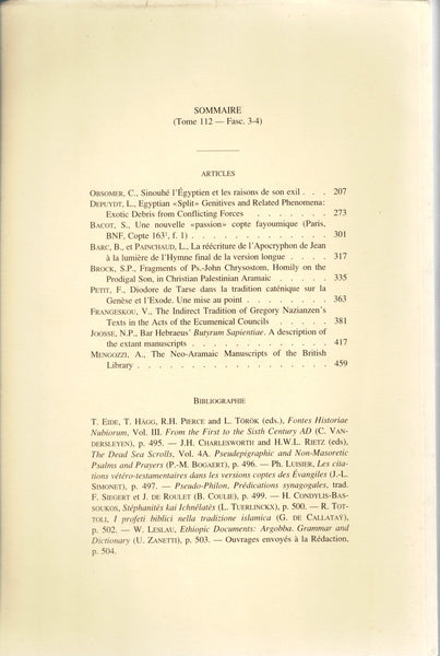Le muséon. Revue d'études orientales. T 112 - Fasc. 1-2 & 3-4.