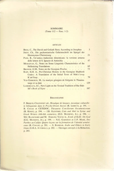 Le muséon. Revue d'études orientales. T 112 - Fasc. 1-2 & 3-4.