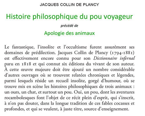 Histoire philosophique du pou voyageur. Précédé de Apologie des animaux. Les cahiers de curiosités.