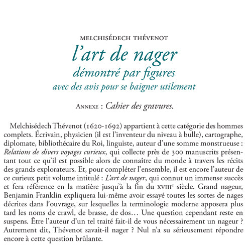 L'art de nager, démontré part figures, avec des avis pour se baigner utilement.
